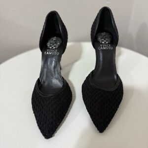 Vince Camuto Black Crochet Textured d’Orsay Pumps